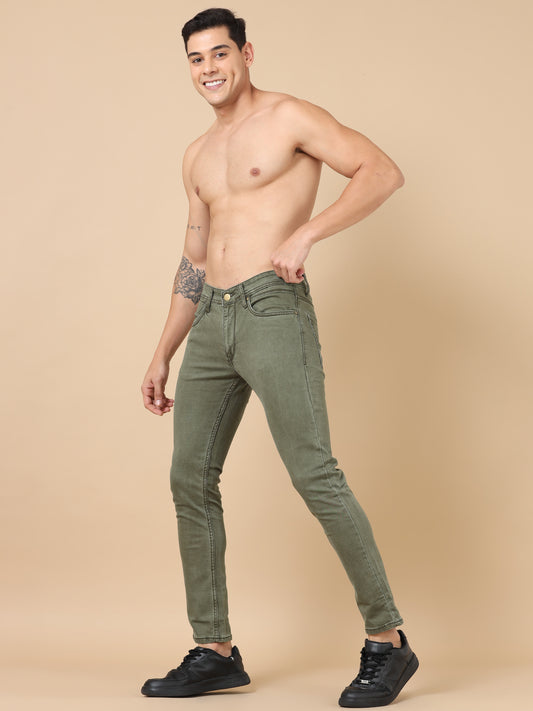 Olive Peached Knitted Denim Jeans