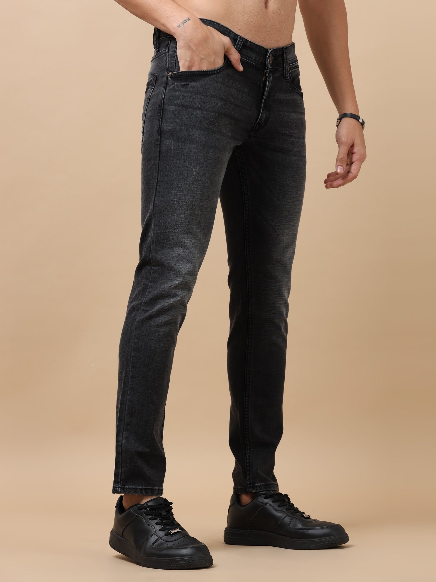 Dark Navy Peached Knitted Denim Jeans