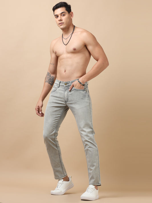 Light Grey Peached Knitted Denim Jeans