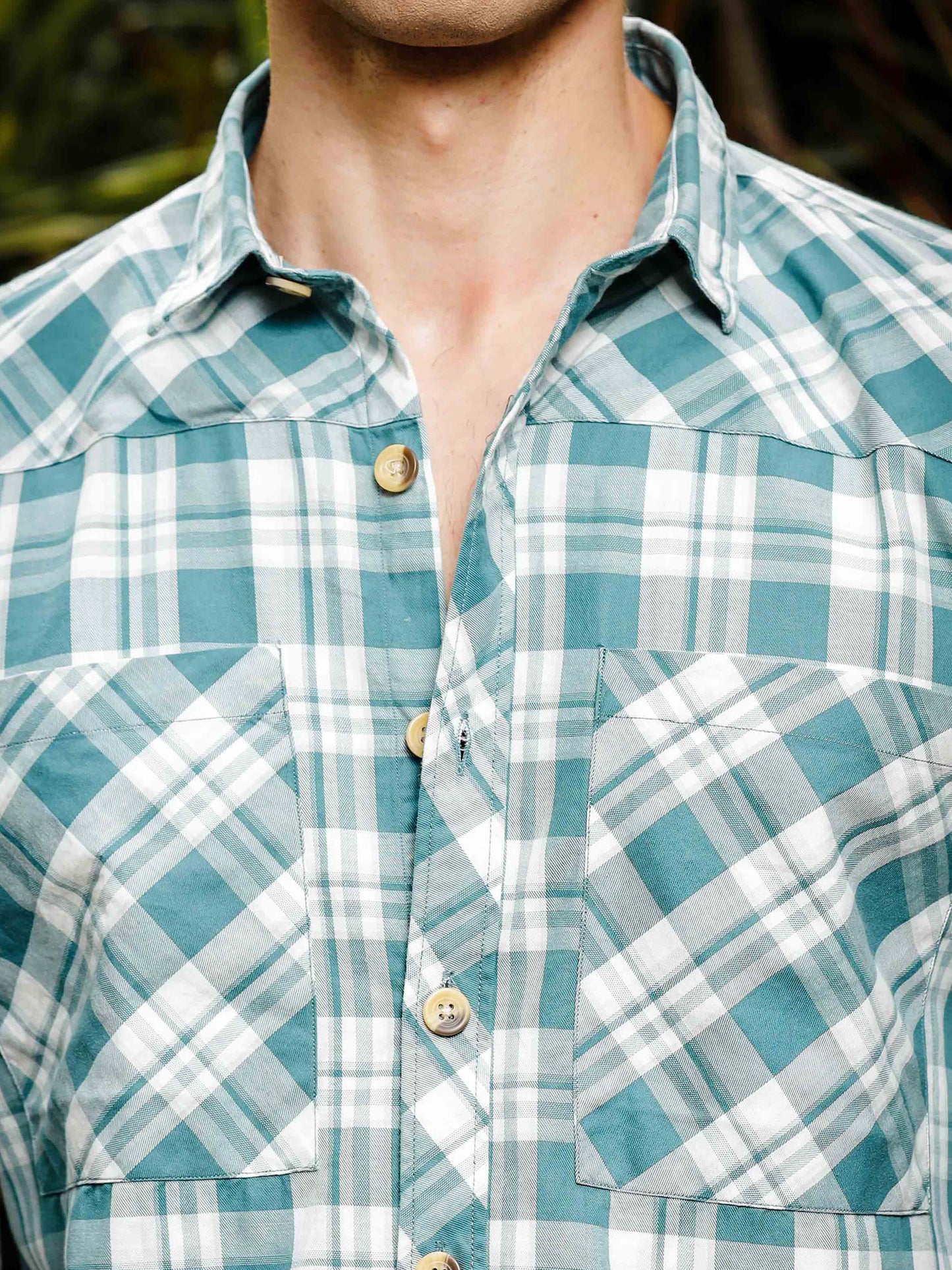 Bluish Double Box Pocket Checks Shirt