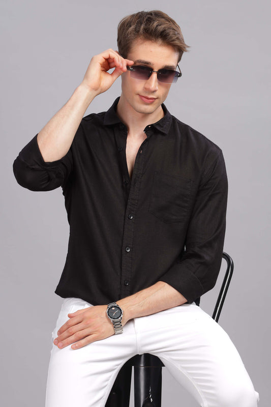 Pure Linen Black Shirt