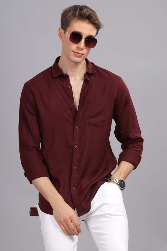 Pure Linen Maroon Shirt