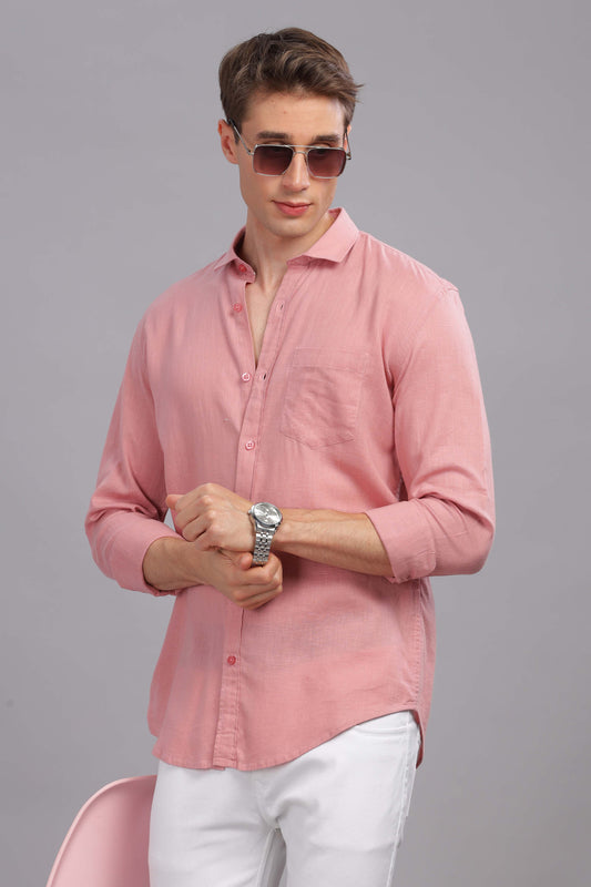 Pure Linen Peach Pink Shirt