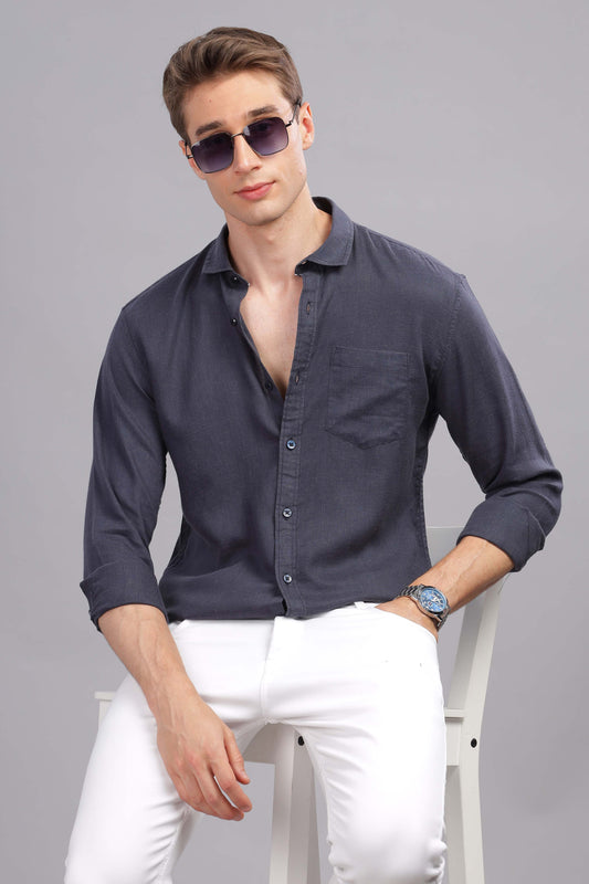 Pure Linen Greyish Blue Shirt