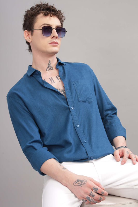 Pure Linen Blue Shirt