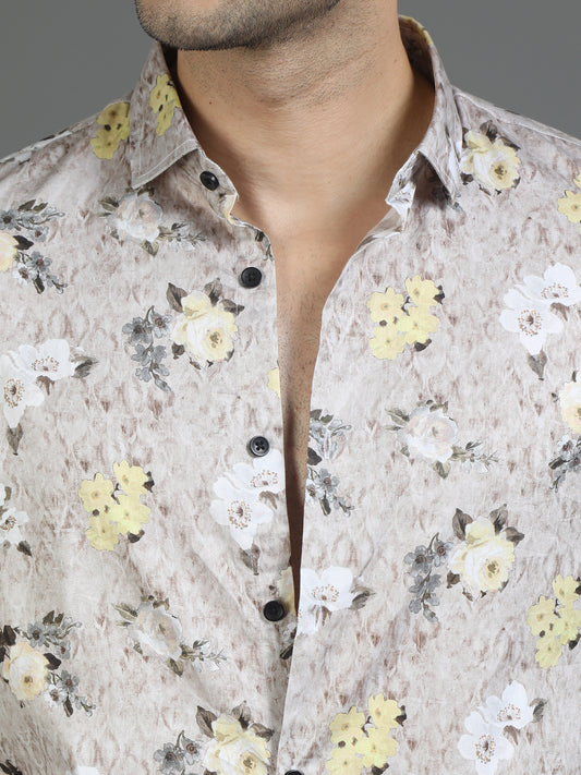 Beige Floral Design Shirt