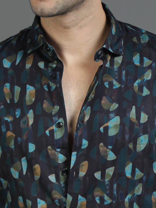 Teal Blue Artistry Print Shirt