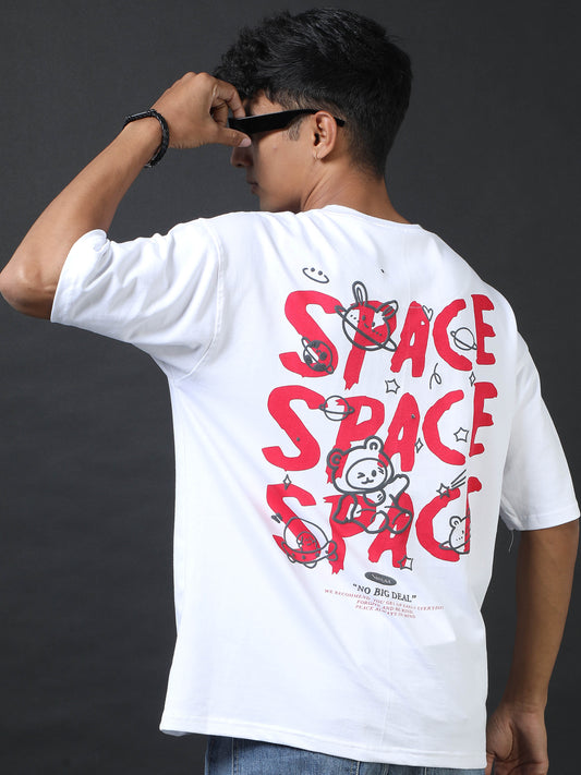 Space White Printed Oversized Tee