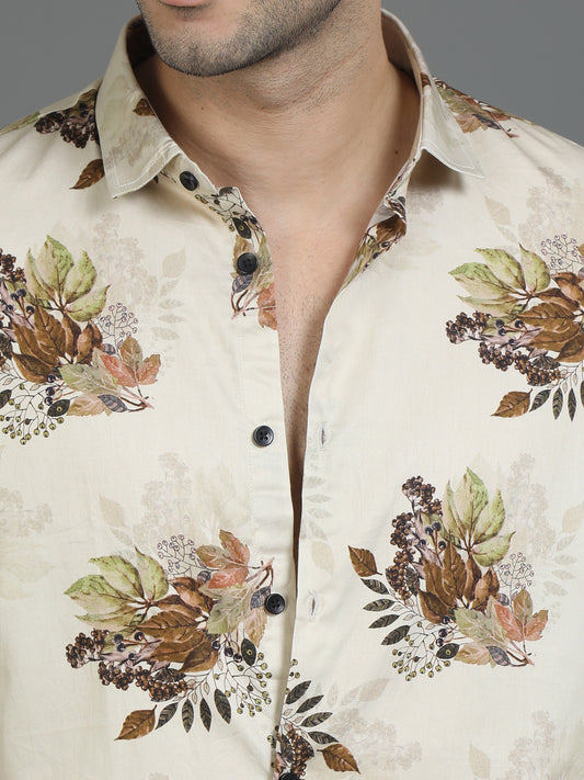 Beige Floral Printed Shirt