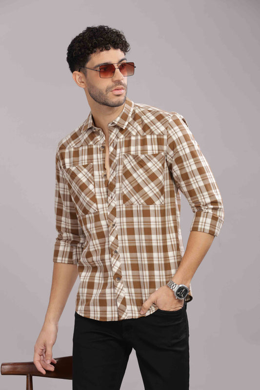 Golden Double Box Pocket Checks Shirt