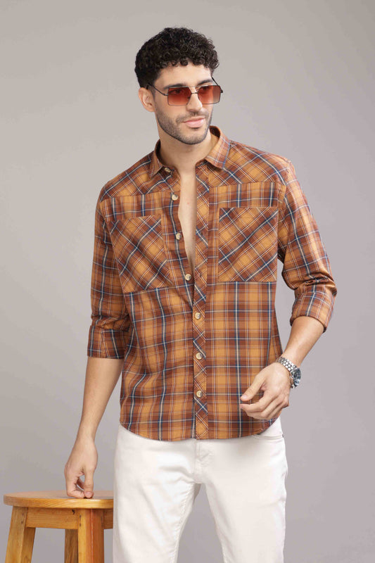 Fawn Double Box Pocket Checks Shirt