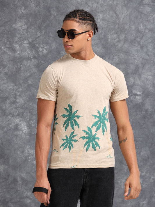 Beige Tropical Tree Printed Tee