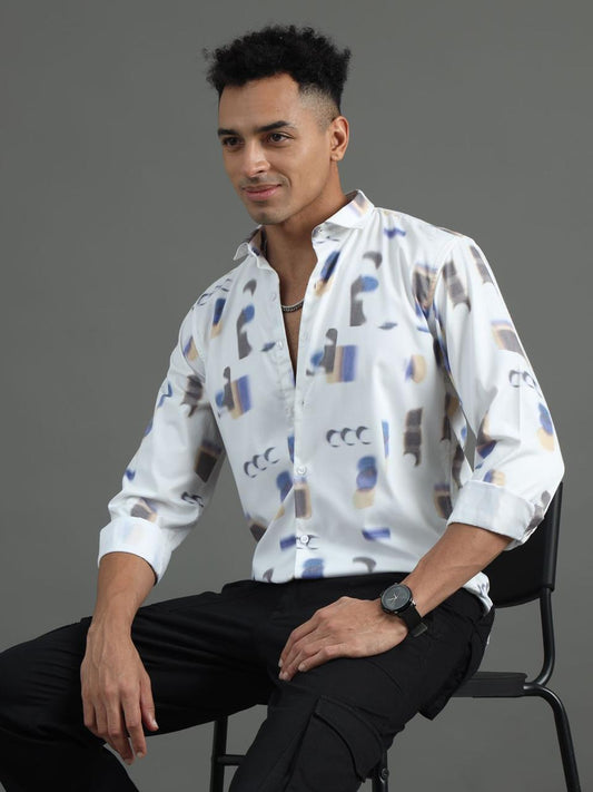 Geo Print White Full Sleeve Shirt