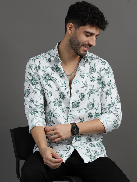 Floral Fusion Green Printed Full Sleeve Shirt