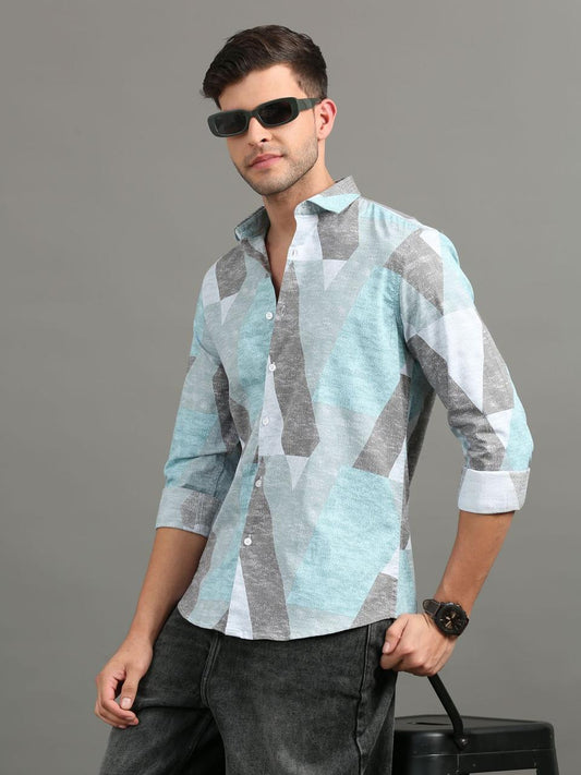 Geo Print Blue Full Sleeve Shirt