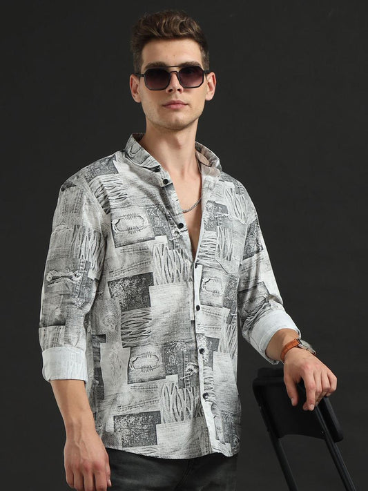 Pattern Play Grey Full Sleeve Shirt