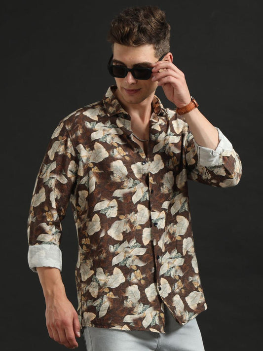 Petal Print Choco Full Sleeve Shirt