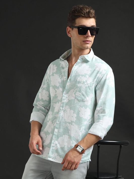 Abstract Print Blue Full Sleeve Shirt