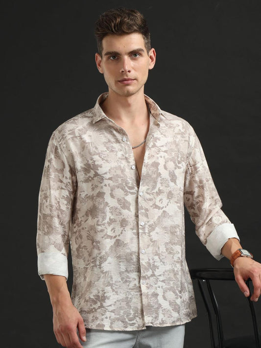 Abstract Print Brown Full Sleeve Shirt