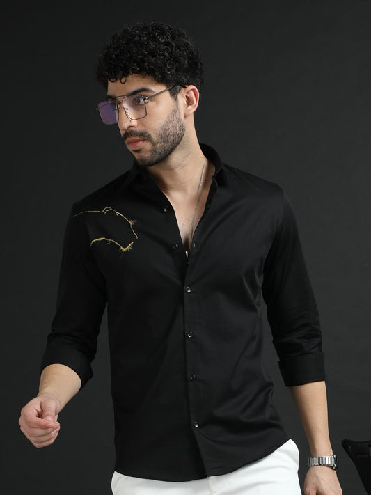 Black Designer Golden Tiger Shirt