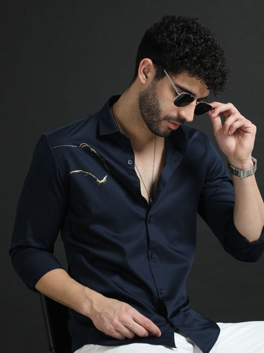 Navy Designer Golden Tiger Shirt