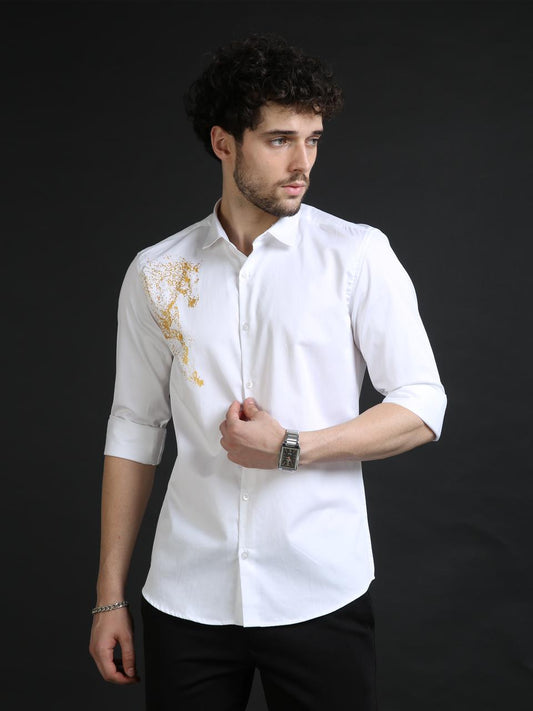 White Designer Golden horse Shirt